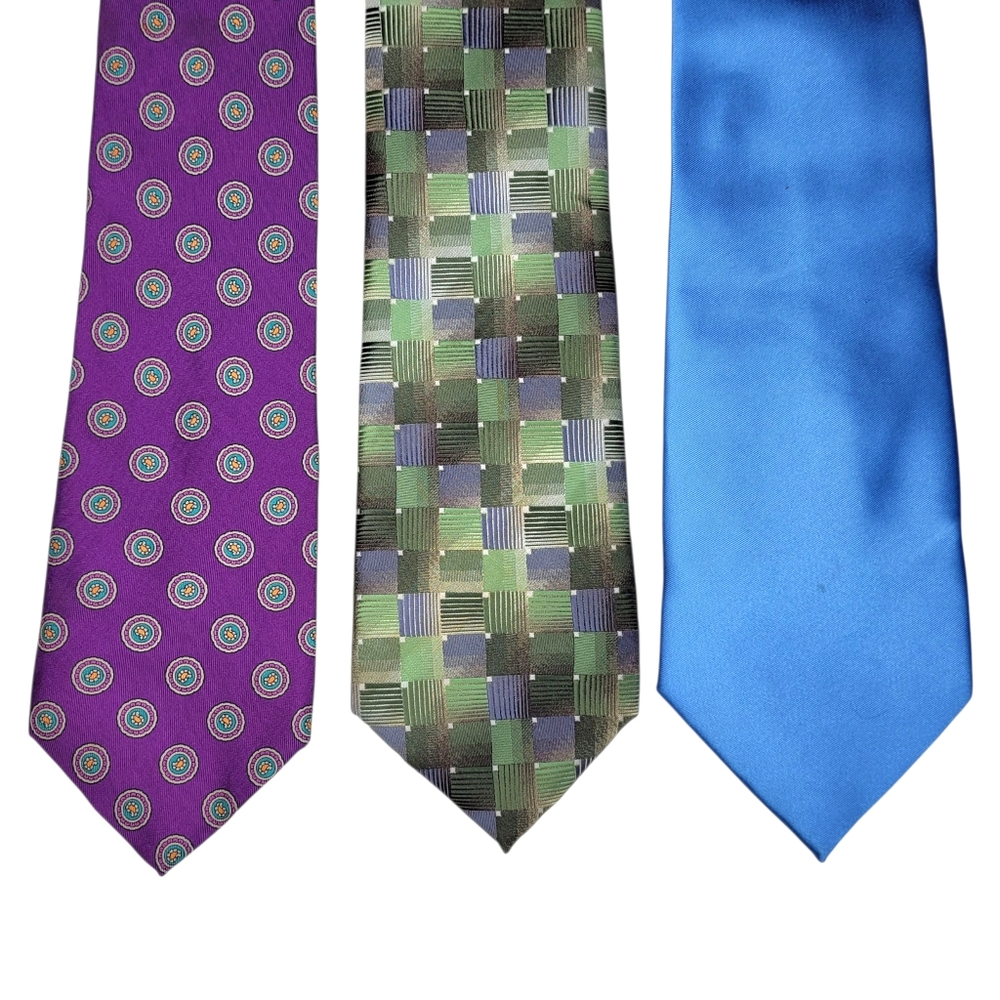 Lot of 3 Neckties Silk Ties The Custom Shop Van Heusen Amanti Blue Purple Green